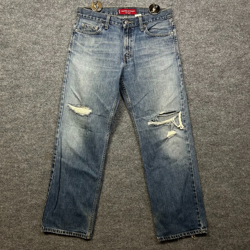 Levi's 529 Low Rise Straight Jeans Men's Blue Denim Distressed Classic - 30X30